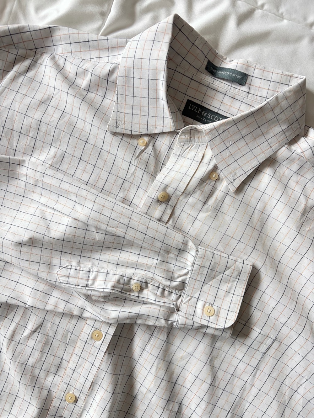 Lyle & Scott Men's White Windowpane Button-Down Shirt XL